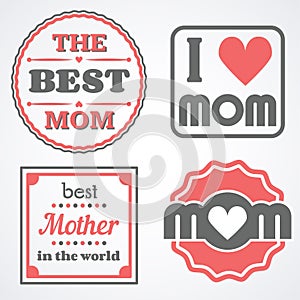 Happy Mothers Day Lettering Calligraphic Emblems and Badges Set. Vector Design Elements For Greeting Card and Other Print Template