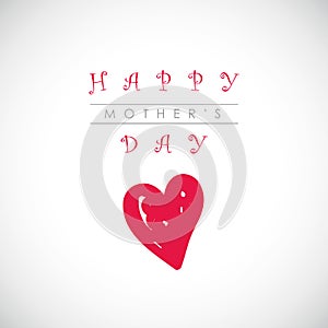 Happy Mothers Day lettering greeting card with pink heart