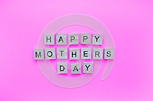 happy Mothers Day, minimalistic banner with the inscription in wooden letters