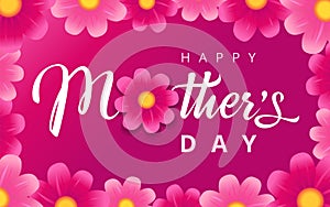 Happy Mothers Day pink flowers calligraphy background