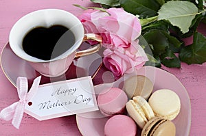 Happy Mothers Day Pink Roses and Heart Shape Tea Cup. photo