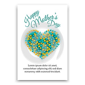 Happy Mothers Day postcard. Heart shaped design.
