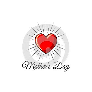 Happy Mothers Day. Red Heart icon in beams. Vector illustration. photo
