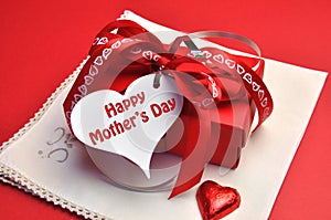 Happy Mothers Day red present with gift tag message