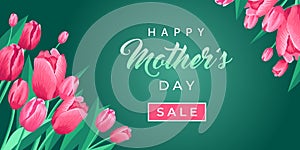 Happy mothers day sale web banner. Vector card for social media, online stores, poster. Text of happy mother`s day, sale. A