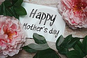 Happy Mothers day typography text on wooden background