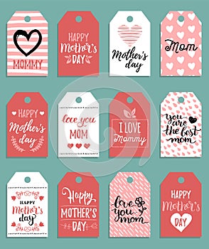 Happy Mothers day vector set of tags,labels.Greeting cards illustrations collection. Hand lettering holiday background.