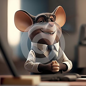 Happy Mouse Businessman In The Office. Generative AI