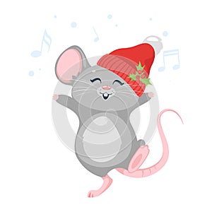 Happy mouse dancing in hat