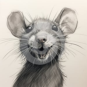 Happy Mouse Portrait: Playful Black And White Drawing By Vicente Romero Redondo