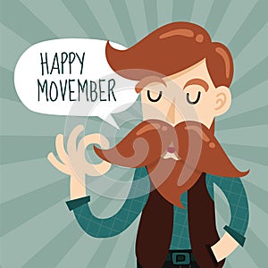 Happy Movember Charity Event Background Design With Cute Gentleman Cartoon. photo