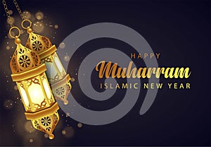 Happy muharram islamic new hijri year black background