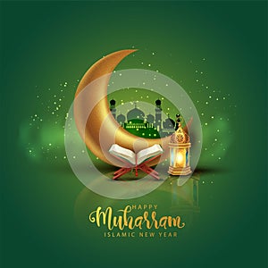 Happy muharram islamic new hijri year greenbackground. abstract vector illustration design