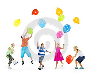 Happy Multi-Ethnic Children Playing Balloons