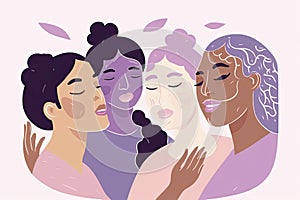 Happy multiracial women with different age and body size having skin care spa day - People selfcare concept