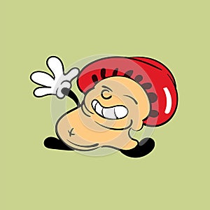 Happy Mushroom Vintage toons: funny character, vector illustration trendy classic retro cartoon style