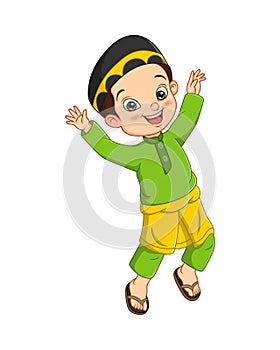 Happy Muslim boy cartoon on white background