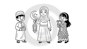 Happy Muslim children celebrating Eid