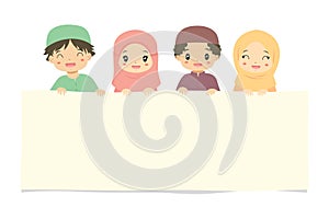 Muslim Children Holding an Empty Banner Vector photo