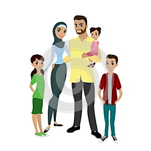 Happy muslim family- parents,their son and daughters