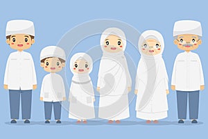 Happy Muslim Family Standing Together Character Vector
