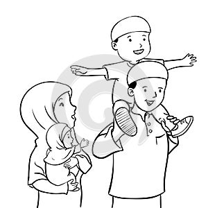 Happy Muslim family-Vector Illustration