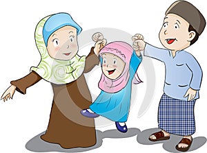 Happy Muslim Family, Vector Illustration