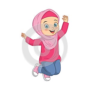 Happy muslim girl cartoon on white background