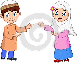 Happy Muslim kids cartoon photo