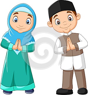 Happy Muslim kids cartoon on white background