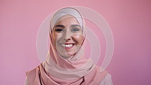 happy muslim woman positive attitude smiling hijab