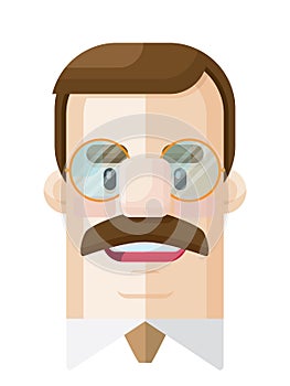 Happy Mustache Man with Eyeglasses Flat Vector Illustration Icon