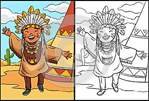 Happy Native American Indian Girl Illustration