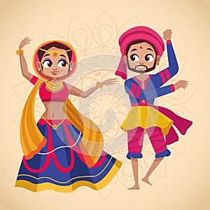 Happy navratri celebration card with couple dancing