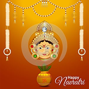 Happy navratri indian festival celebration background with Goddess Durga illustration