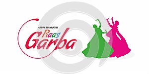 Happy Navratri Raas Garba Banner. Women Silhouette of doing Raas Garba. Happy Navratri Template