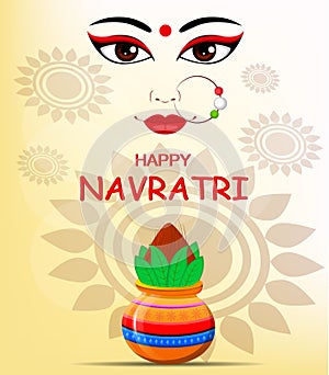 Happy Navratri vector illustration. Contour of Maa Durga Face an