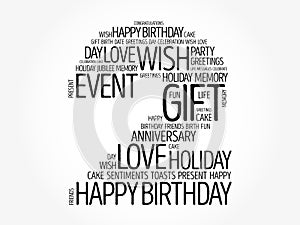 Happy 2nd birthday word cloud, holiday concept background