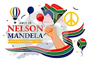 Happy Nelson Mandela International Day Vector Illustration on 18 July with South Africa Flag and Ribbon in Flat Cartoon Background