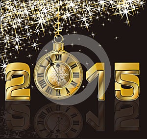 Happy New 2015 Year and golden clock