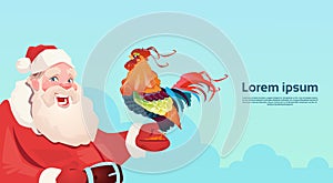 Happy New 2017 Year Rooster With Santa Clause Asian Horoscope Symbol