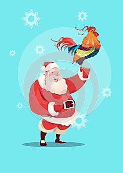 Happy New 2017 Year Rooster With Santa Clause Asian Horoscope Symbol