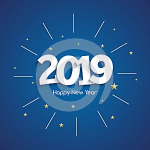 Happy New 2019 Year shining numbers background. Christmas celebration card gold decoration