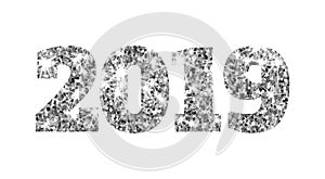 Happy new 2019 year. Silver glitter particles and sparkles. Holidays vector design element for calendar, party