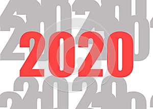 Happy New 2020 Year. Red 2020 illustration with grey 2020 pattern background. Festive poster or banner design