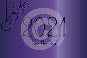 Happy new 2021. Lettering. Vector illustration. Horizontal banner. Isolated purple background. Glass bowl. Festive postcard.