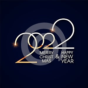 Happy new 2022 year Elegant gold text with light. Minimalistic text template