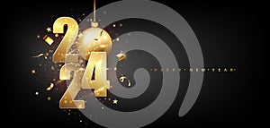 Happy New 2024 Year. Holiday vector illustration of golden metallic numbers 2024. Gold Numbers Design of greeting card