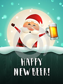 Happy new beer greeting card with drunk Santa