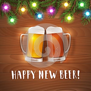 Happy new beer mugs poster